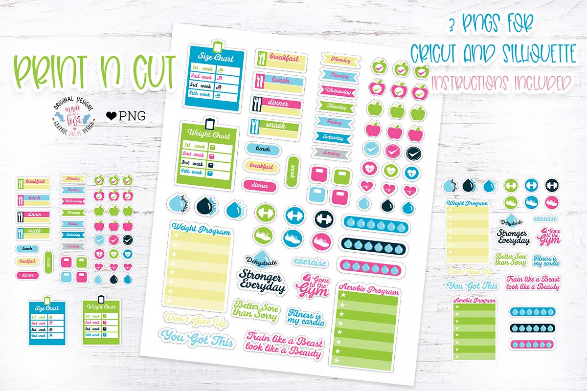 fitness planner print n cut stickers