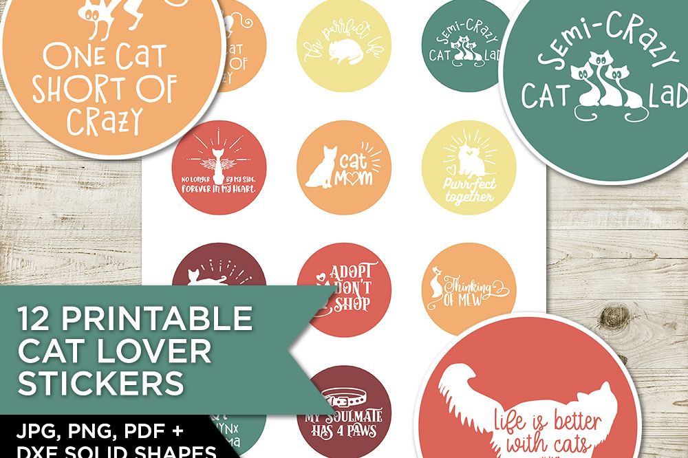 12 Cat Lover Stickers/ Cupcake Toppers example image 1