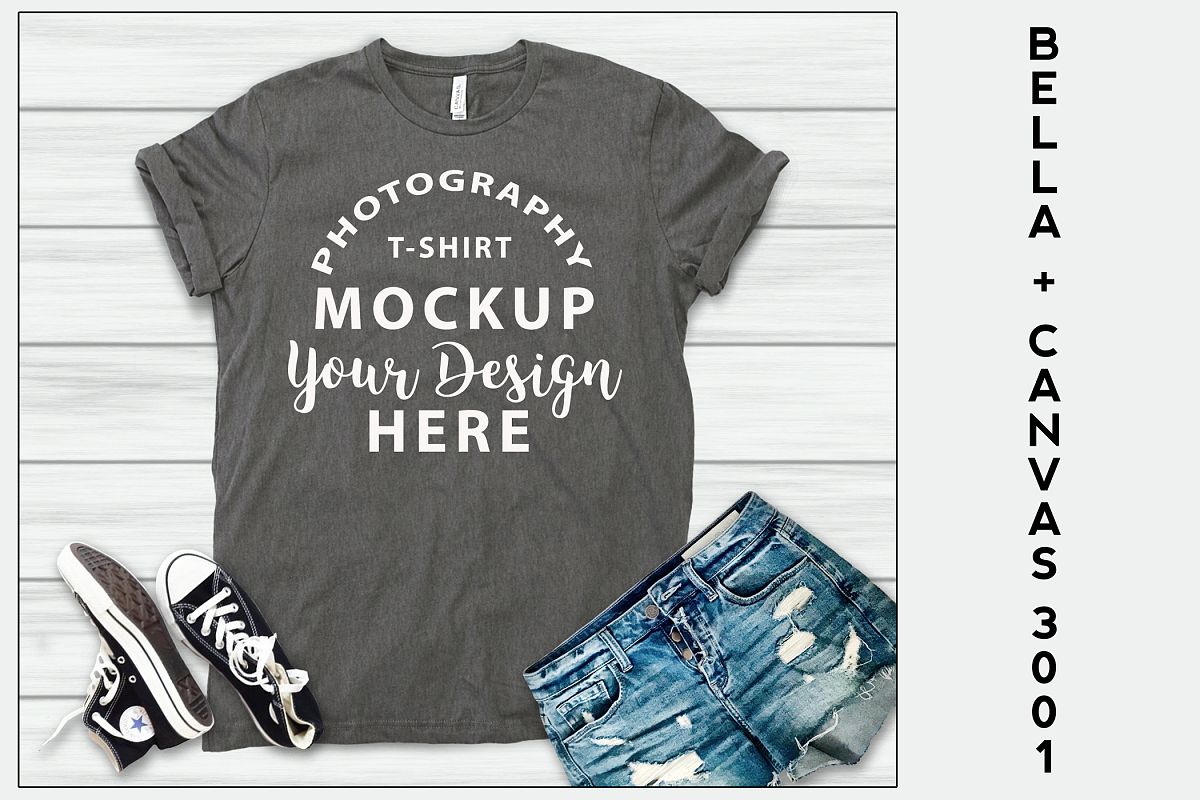 Bella Canvas 3001 T-shirt mock-up, color ASPHALT example image 1