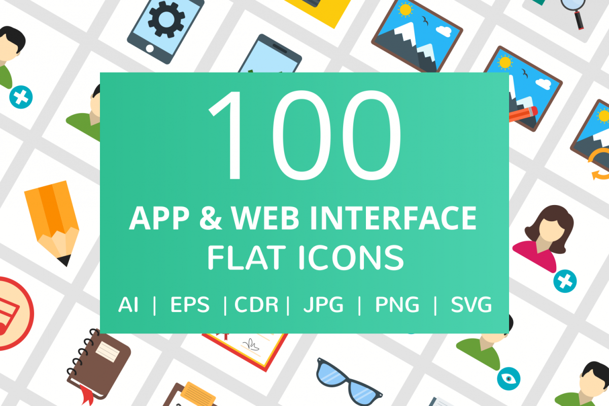 100 App & Web Interface Flat Icons example image 1