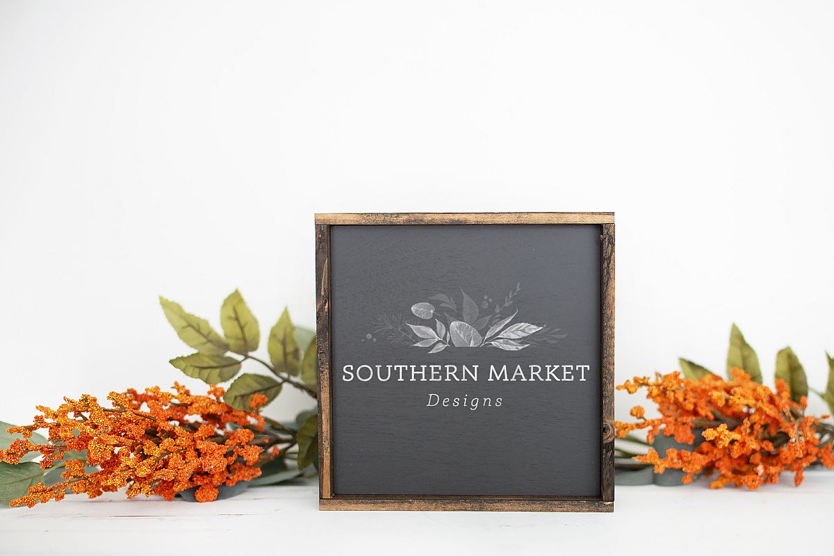 Fall Stained 6x6 Wood Sign Mock Up Stock Photo example image 1