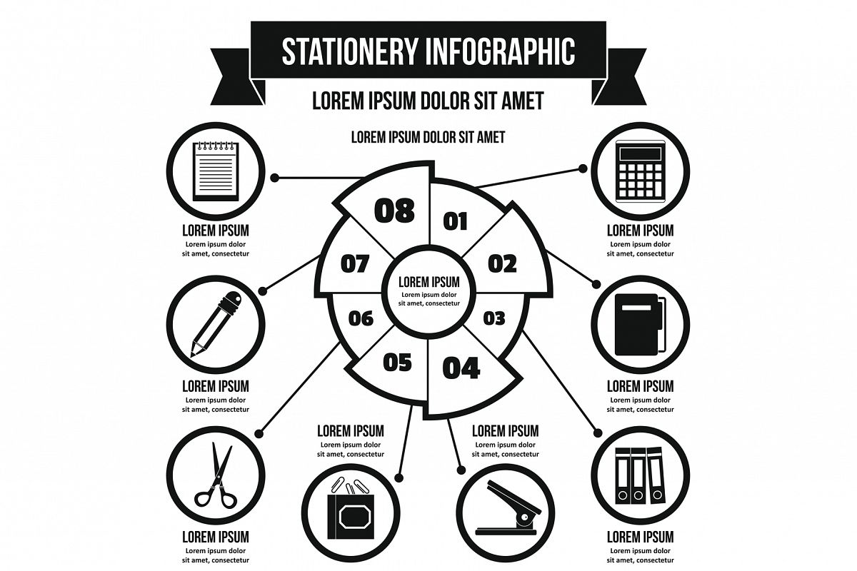 Stationery infographic concept, simple style example image 1