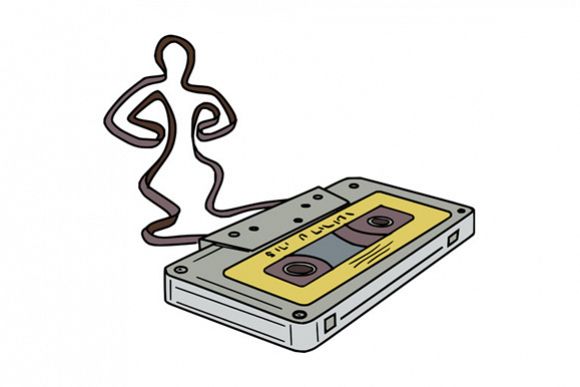 Compact Cassette Tape Man Dancing Mono Line example image 1