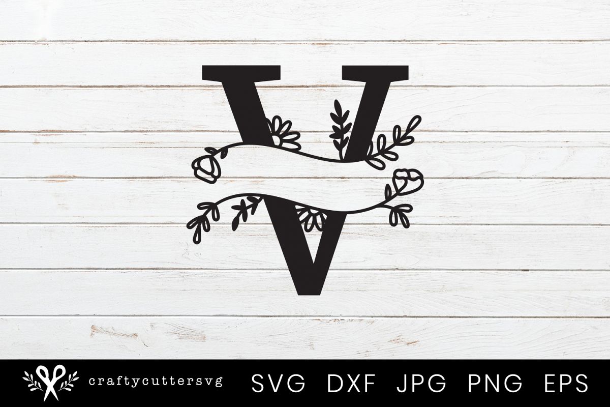 Download V Split Monogram Letter Handdrawn Botanical Flower Leaves