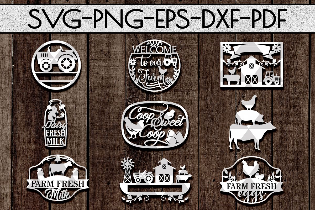 Farm Decor Sign Papercut Templates Bundle, Rustic SVG, DXF example image 1