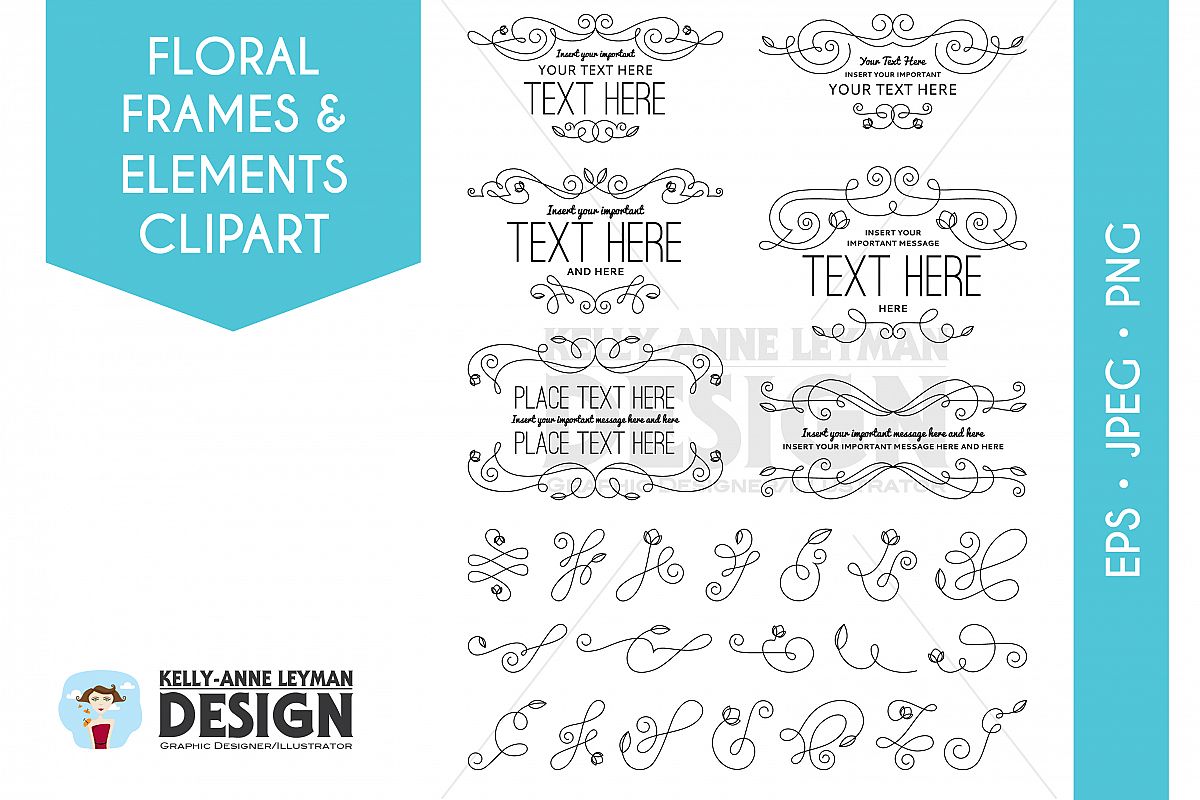 Floral Digital Frames Clipart, Digital Labels clipart set example image 1