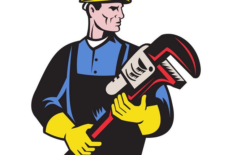 plumber repairman holding monkey wrench example image 1