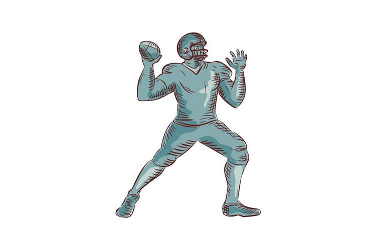 American Football QB Throwing Etching example image 1