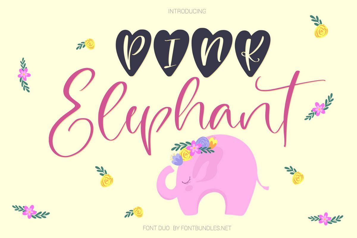 Pink Elephant. Cute font duo example image 1