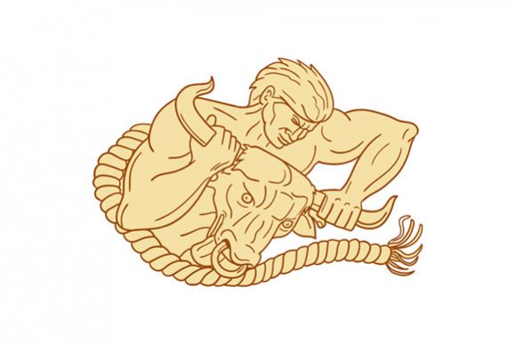 Man Taking Bull By Horns Drawing example image 1