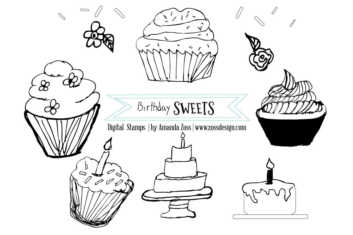 Birthday Sweets Digi stamps and Clipart example image 1