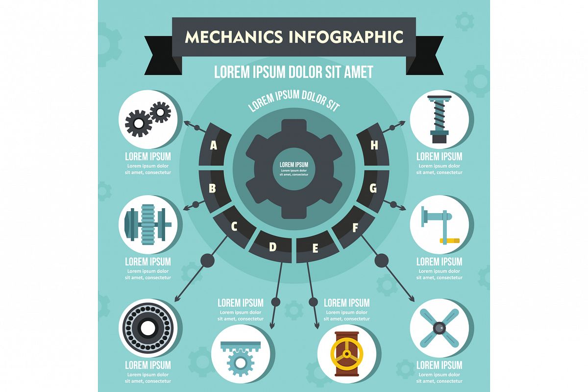 Mechanics infographic concept, flat style example image 1