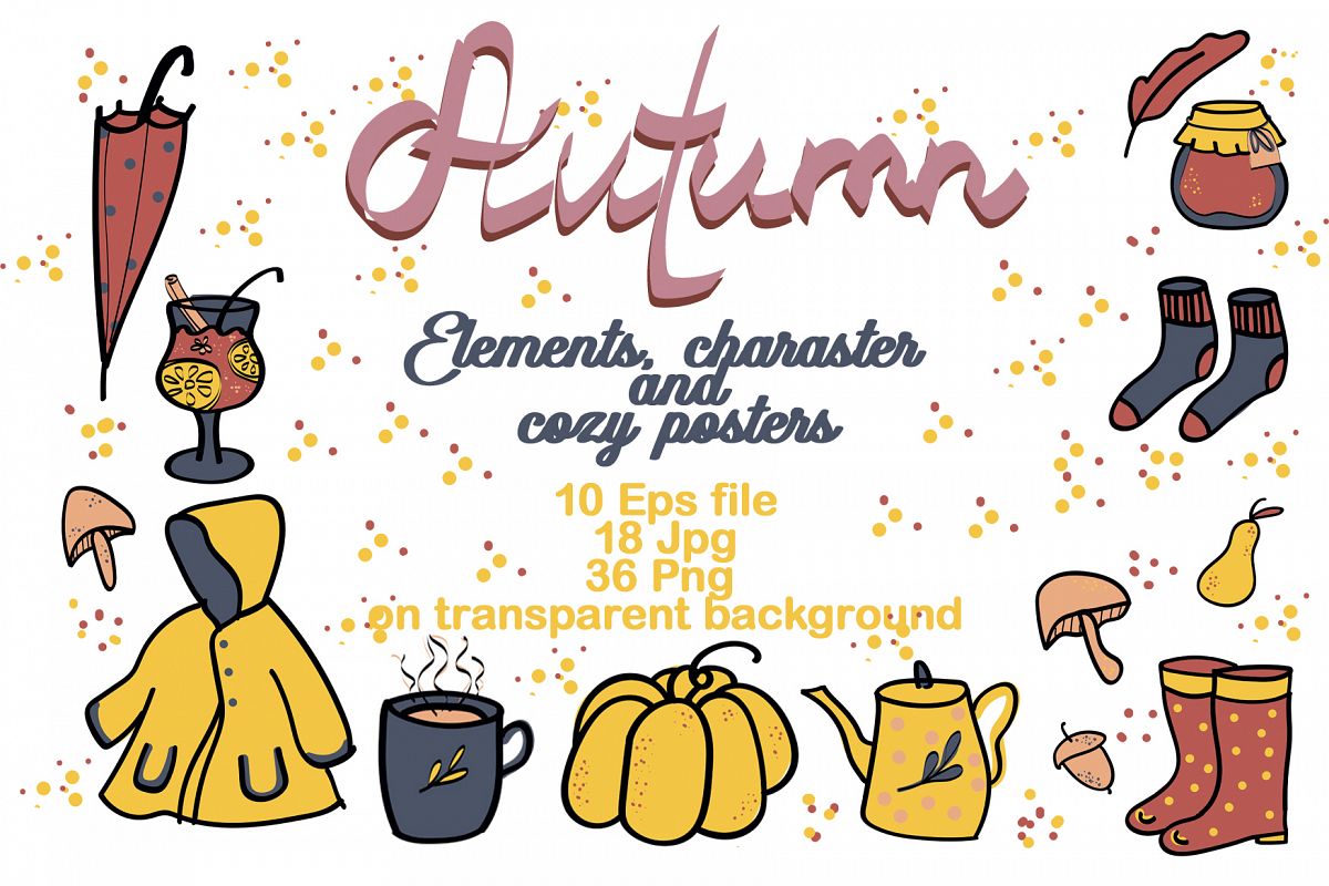 Autumn cozy elements, charaster and poster example image 1