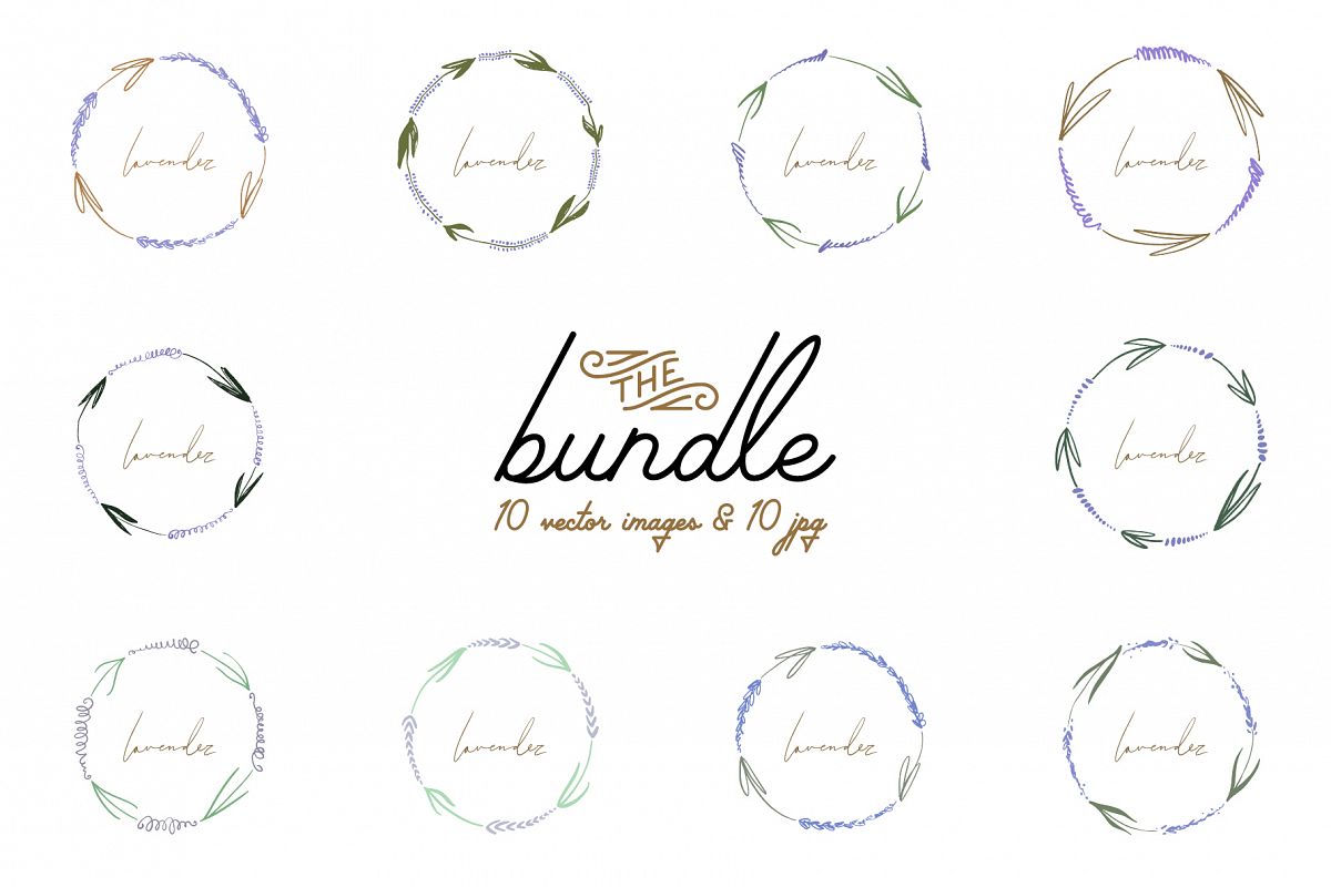 Lavender flowers frames, wreath set, vector clip art example image 1