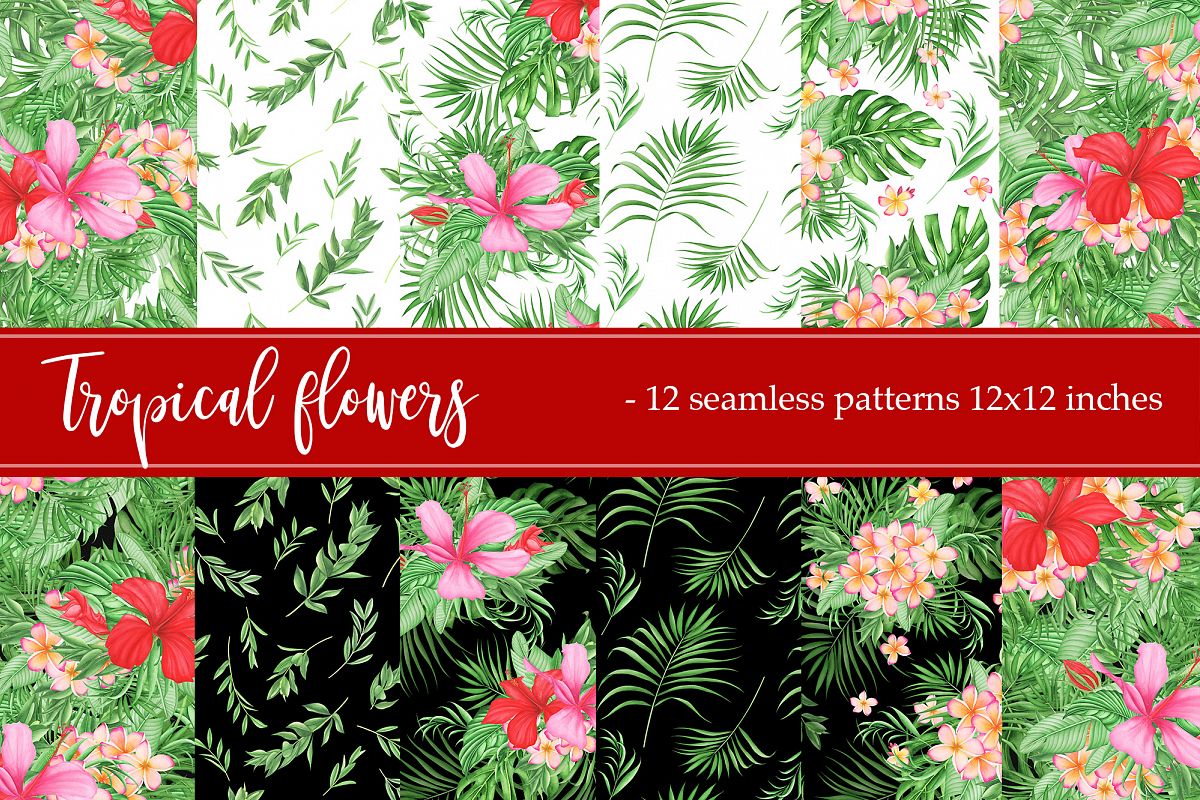Tropical leaves and flowers patterns example image 1