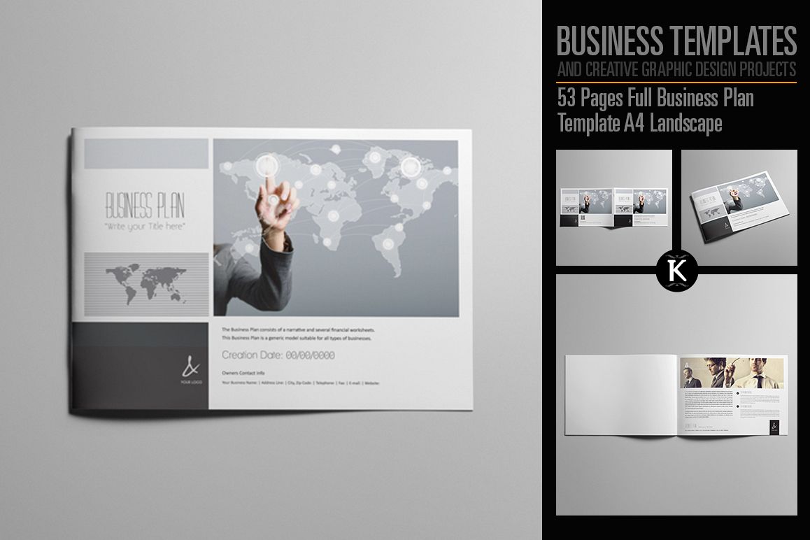 53 Pages Full Business Plan Template - A4 Landscape example image 1