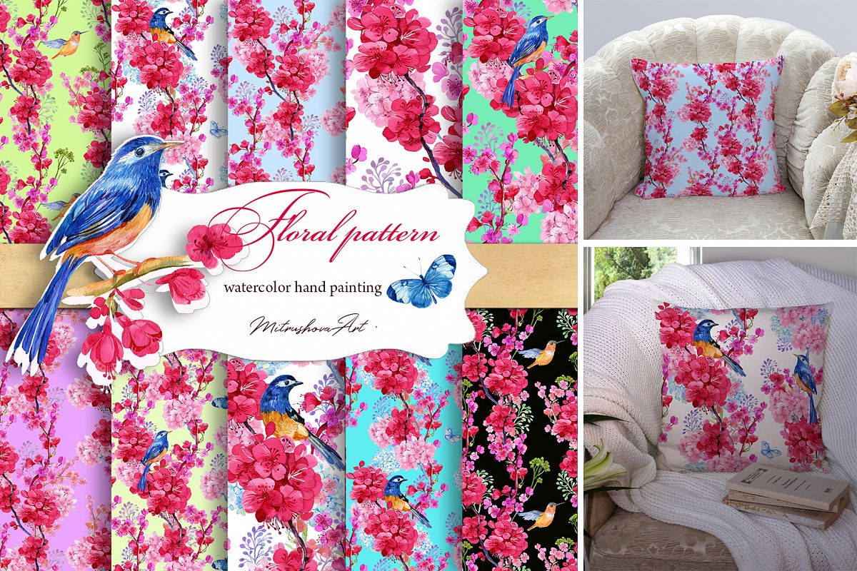 Flower patterns .Watercolor example image 1