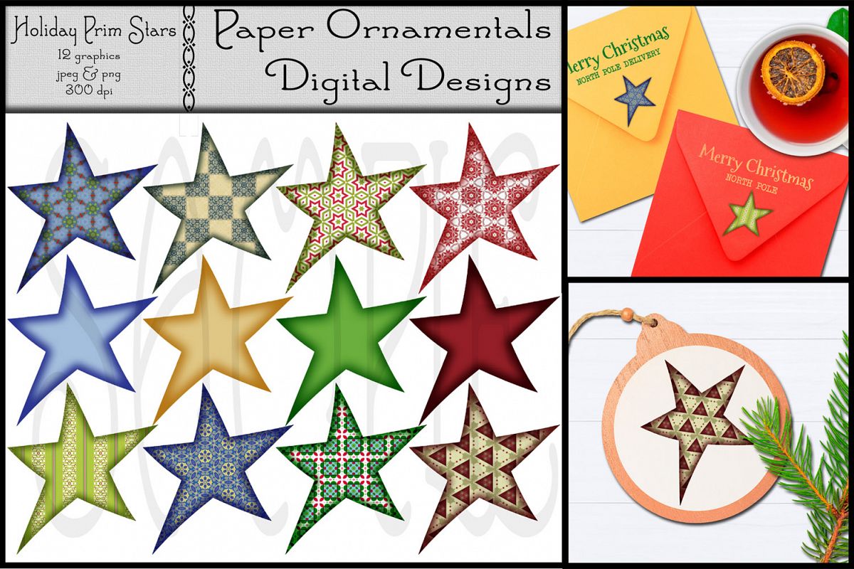 Christmas Clip Art, Holiday Primitive Stars example image 1