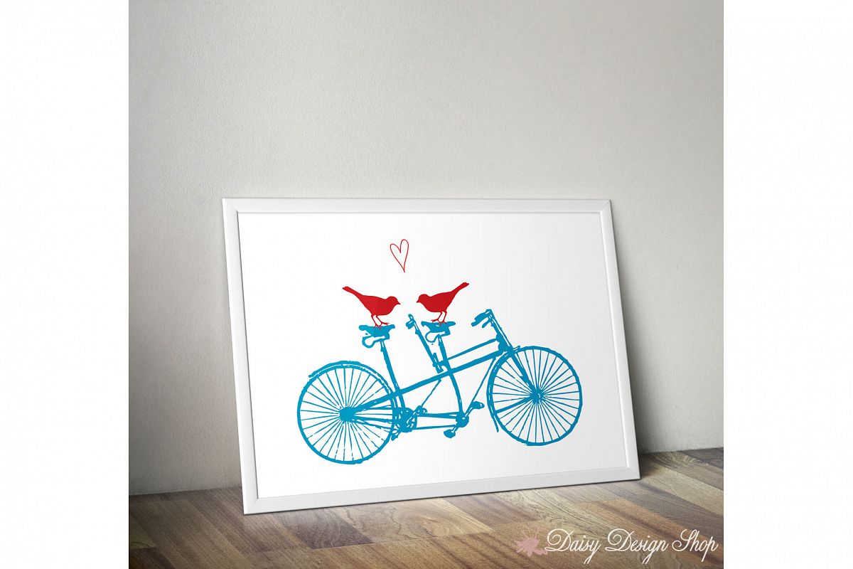 Art Print - Bicycle Two-Seater with Birds and Heart - 8x10 Printable example image 1