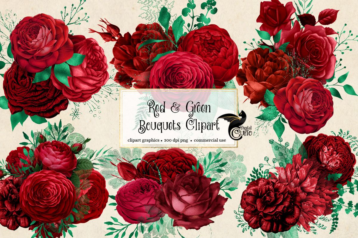 Red and Green Bouquets Clipart example image 1