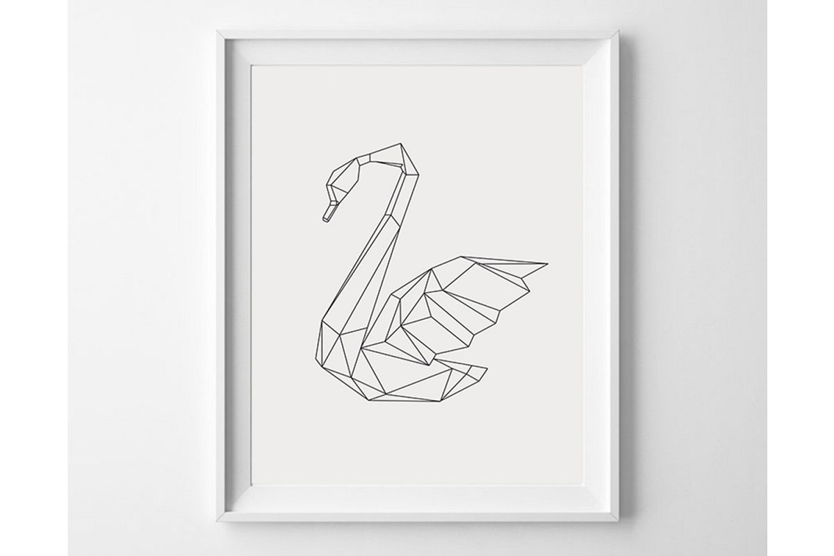 Geometric Swan Print, Scandinavian Minimalist Wall Decor example image 1