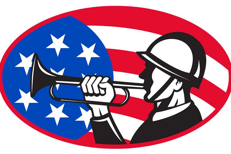 American soldier with bugle and flag example image 1