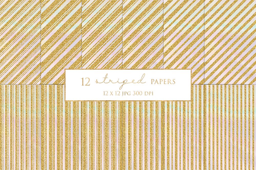 12 Gold Striped Digital Paper Pack example image 1