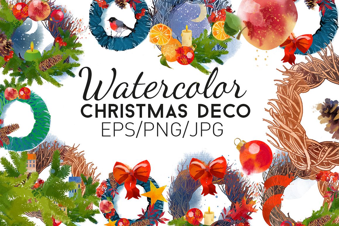 Watercolor christmas deco example image 1