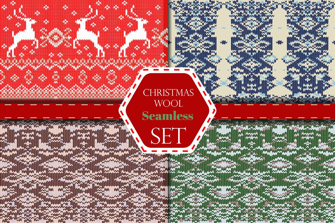 Christmas wool seamless pattern set. example image 1
