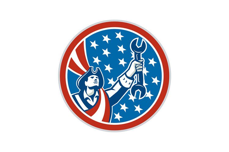 American Patriot Mechanic Holding Spanner Circle Retro example image 1