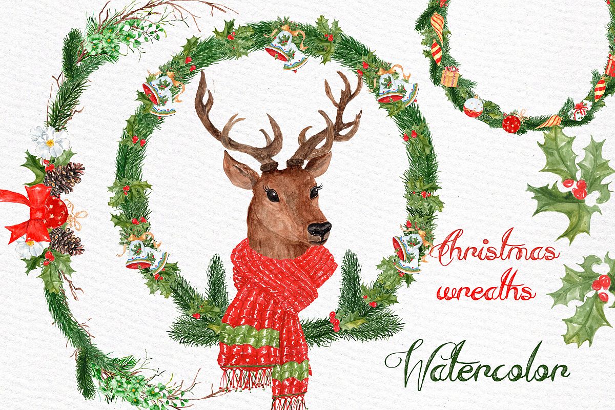 Watercolor Christmas Deer clipart example image 1