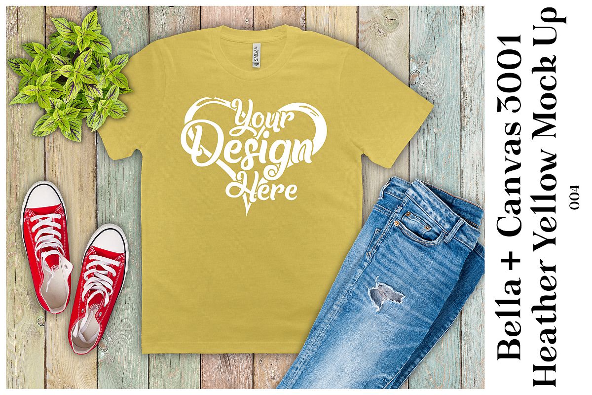 Download Mens T-Shirt Mockup Heather Yellow Bella Canvas 3001 Mock up