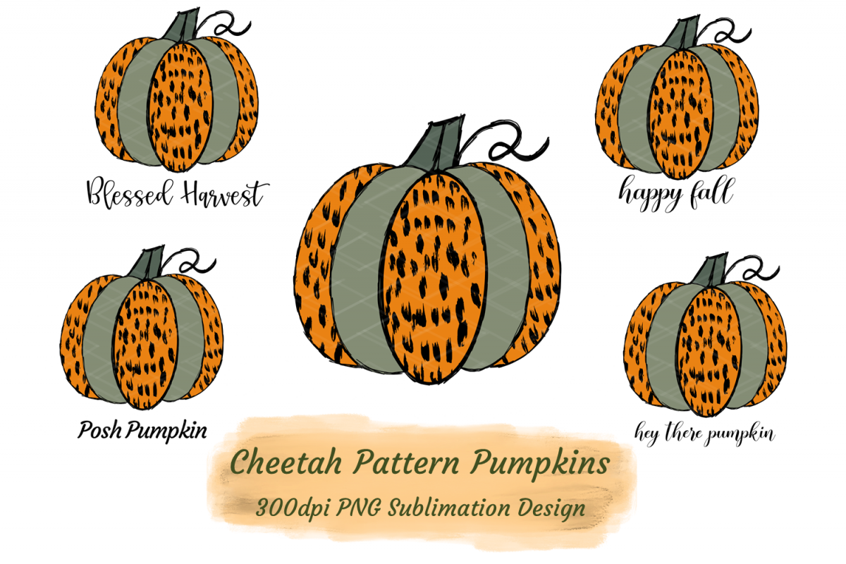 Cheetah Pattern Pumpkins Bundle Sublimation PNG HTV Transfer example image 1