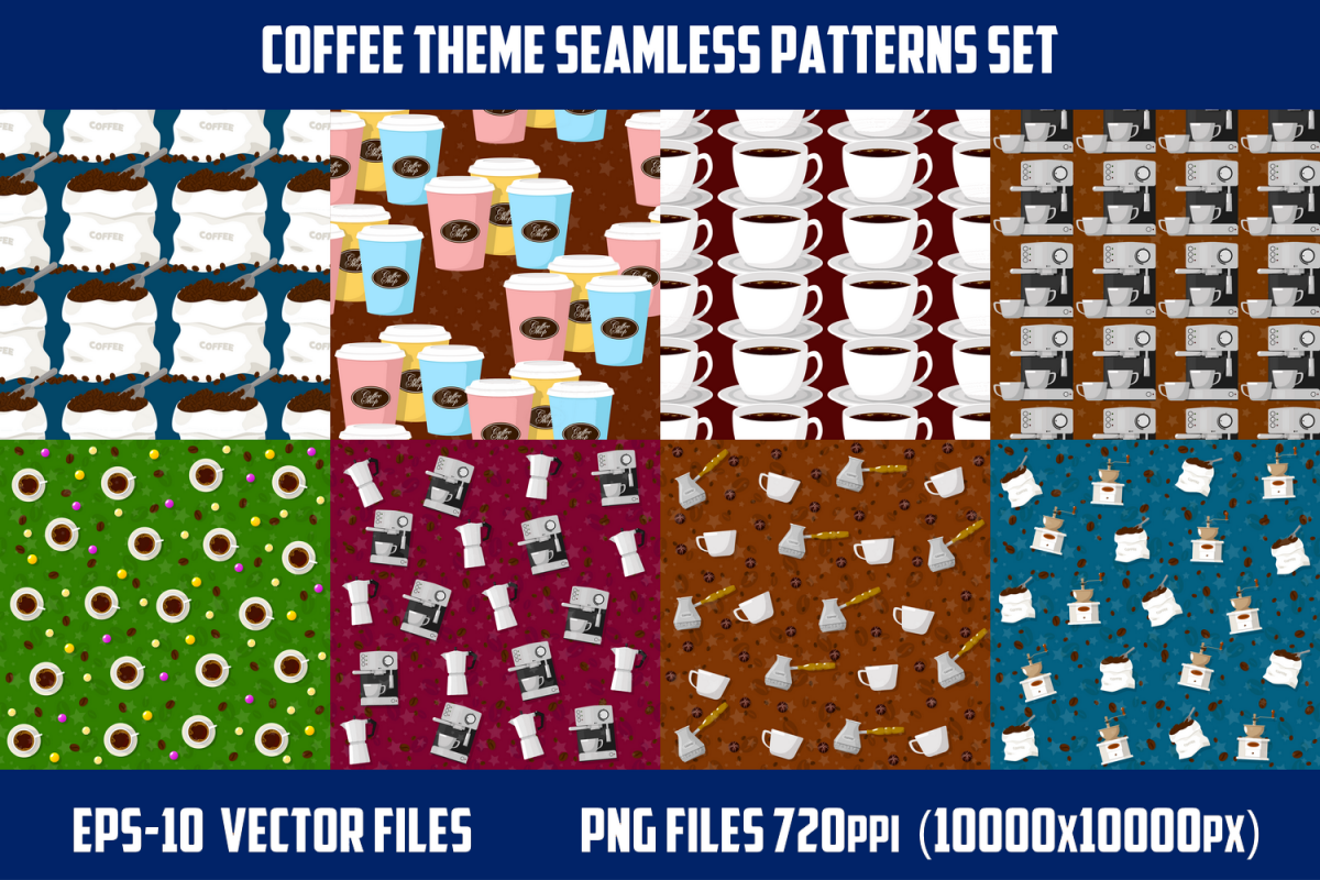 Coffee theme seamless patterns. example image 1