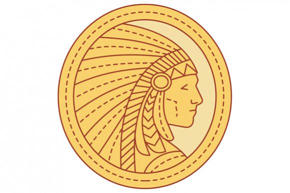 Native American Indian Chief Warrior Mono Line example image 1