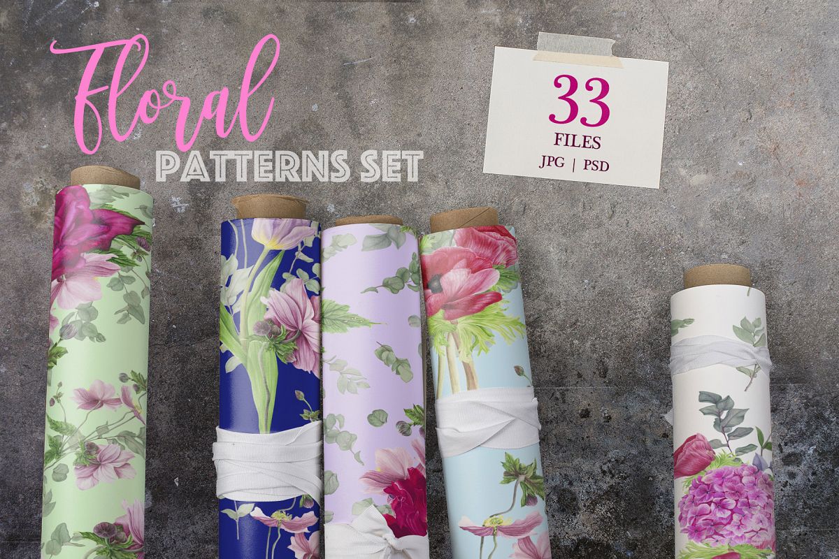 Pink Floral patterns set example image 1