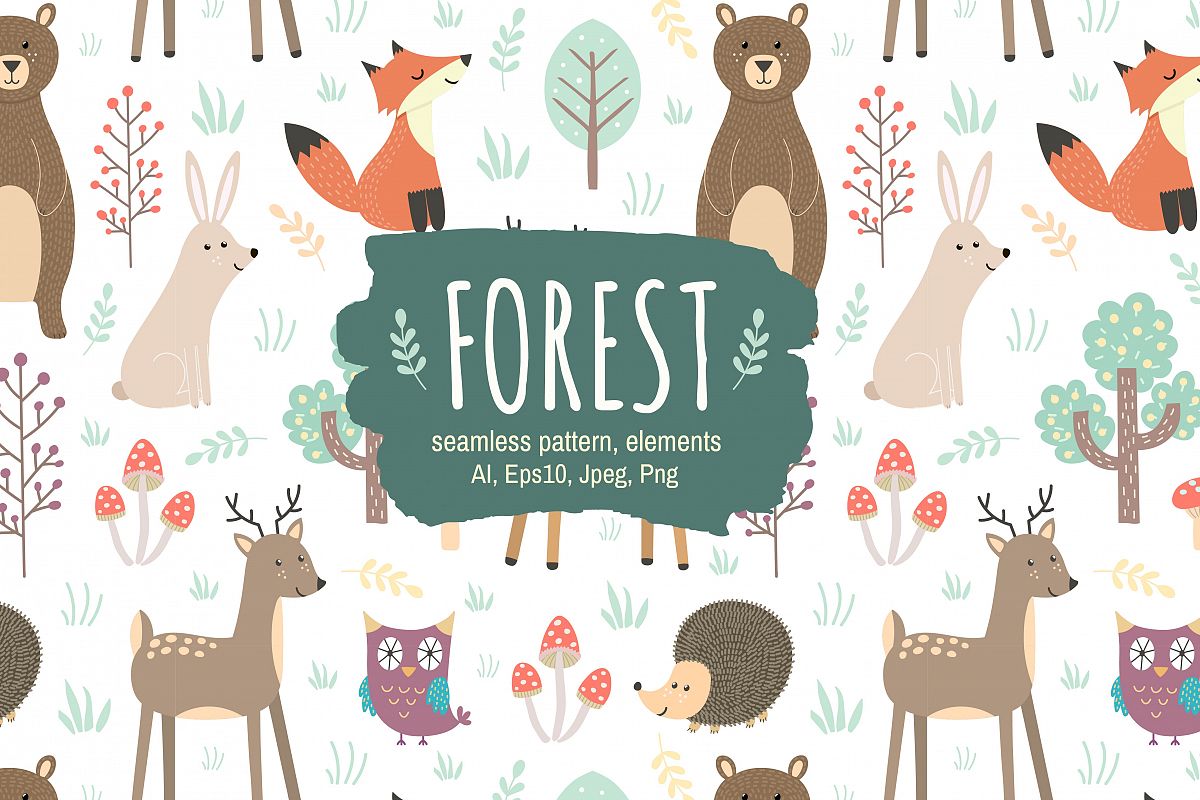 Forest: seamless pattern & elements example image 1