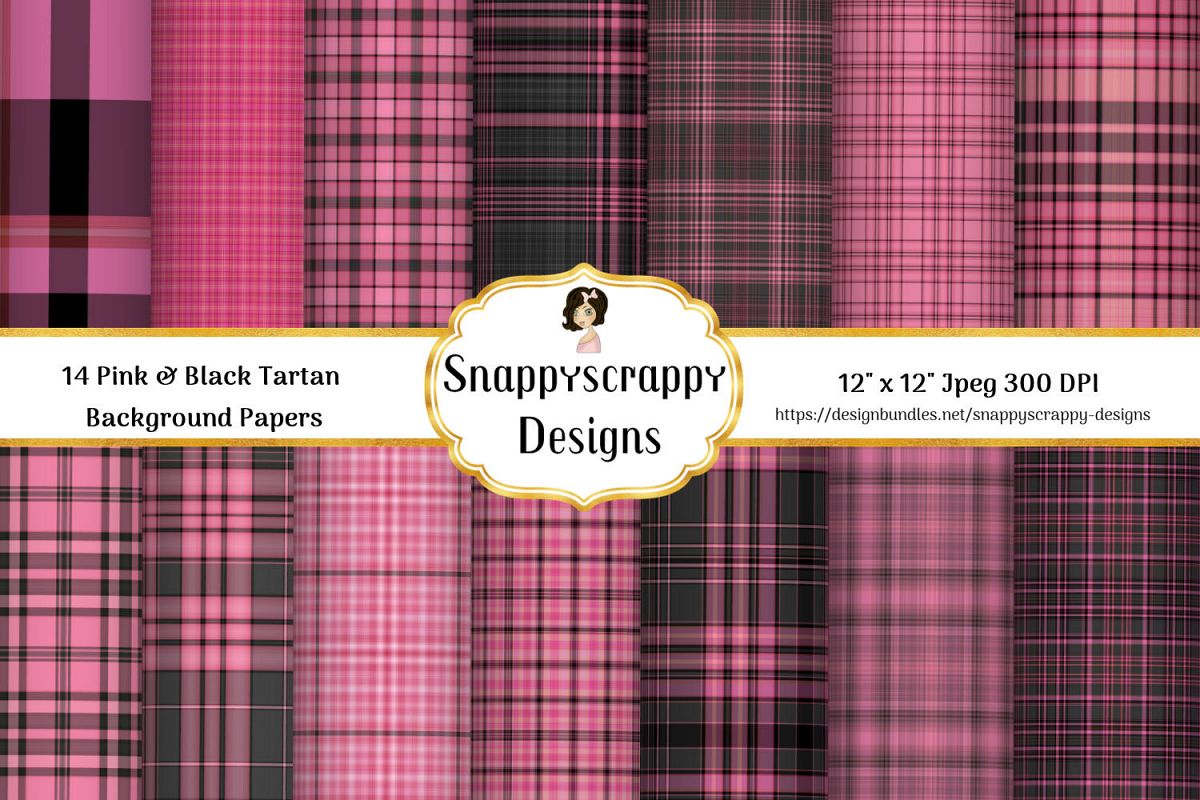 Pink and Black Tartan Background Papers example image 1