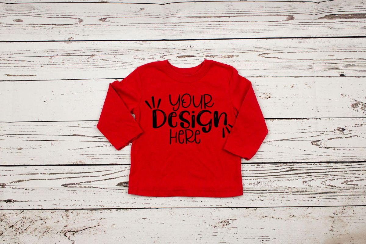 Red long sleeve toddler t-shirt mockup example image 1