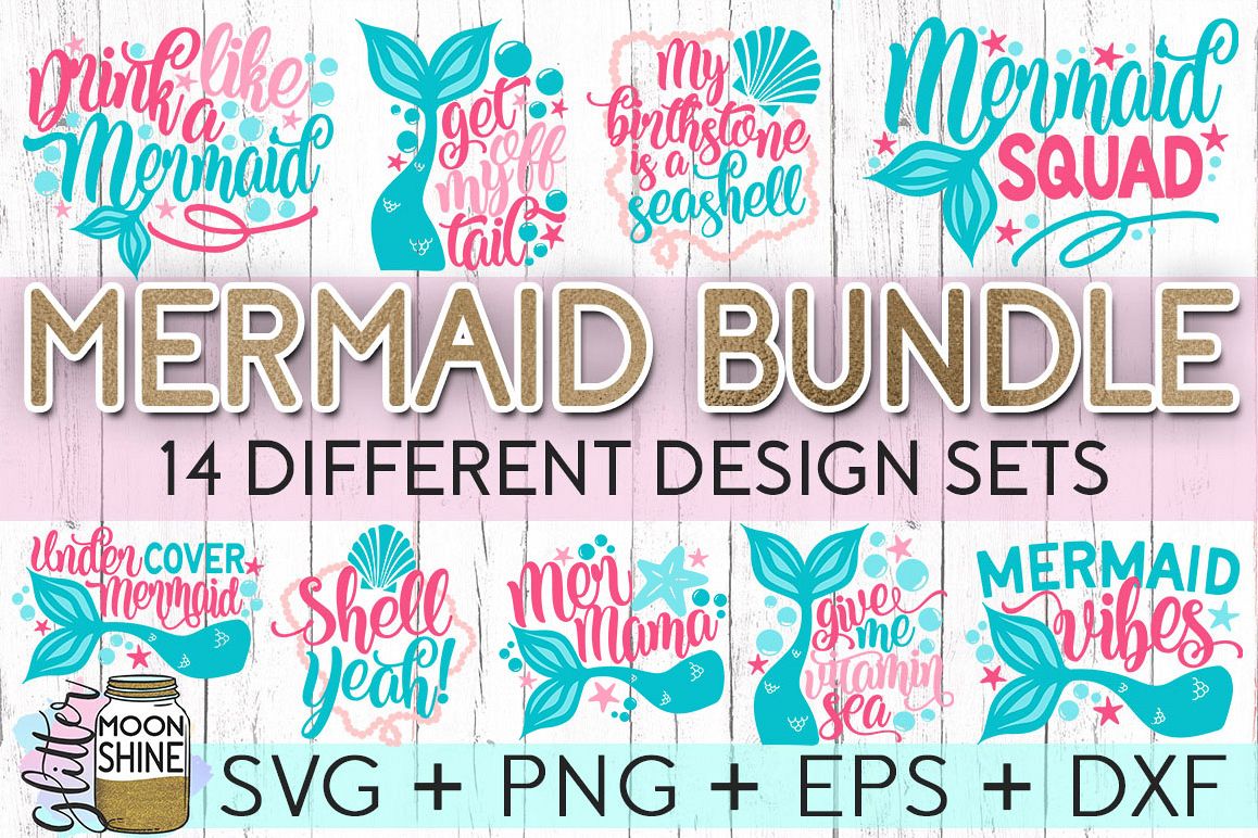 Big Mermaid Bundle of 14 SVG DXF PNG EPS Cutting Files example image 1