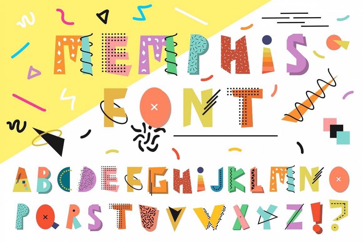 Memphis english color alphabet. example image 1