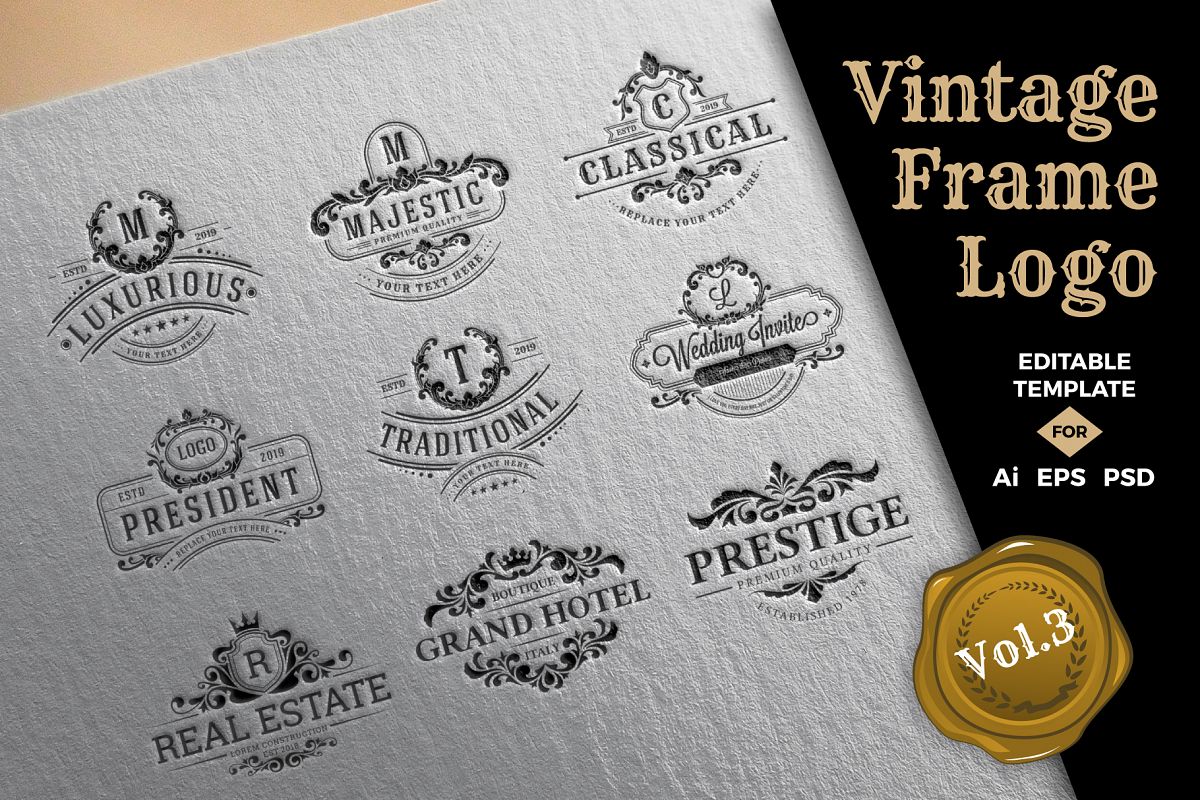 9 Retro Vintage Frame Logo Template Volume 3 example image 1