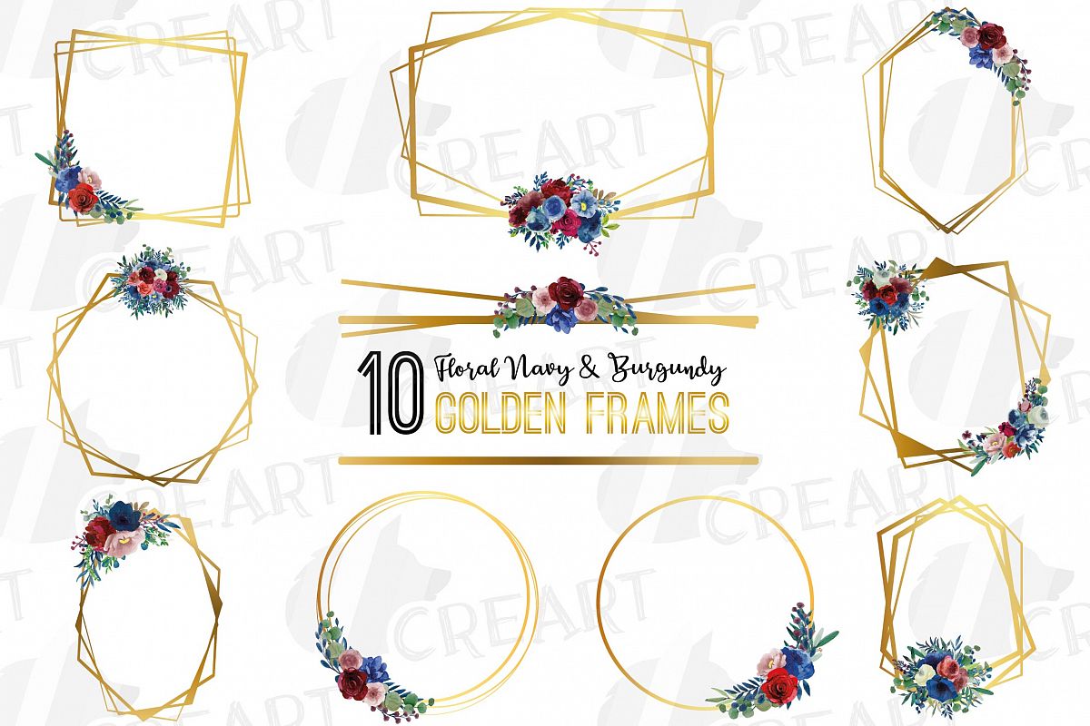 Watercolor elegant floral borders clip art. Wedding frames example image 1