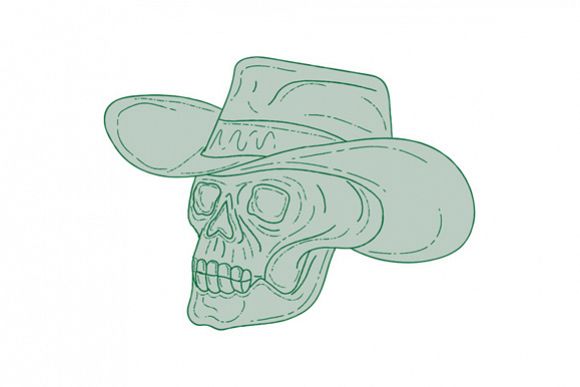 Cowboy Skull Drawing example image 1