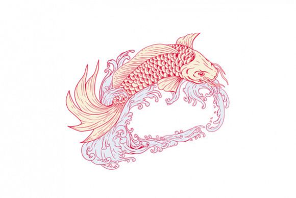 Nishikigoi Koi Jumping Waves Drawing example image 1