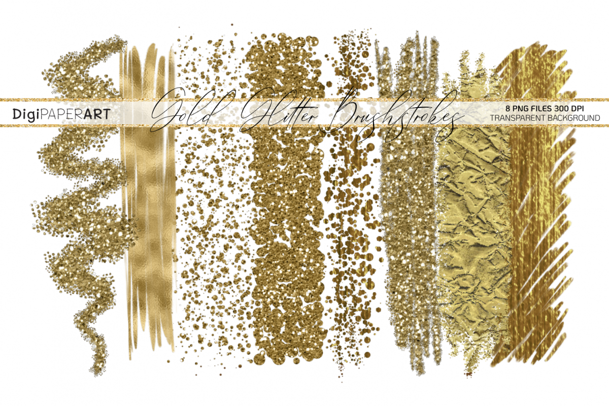 Gold Glitter Brushstrokes PNG, Glitter Brushstrokes Clipart example image 1