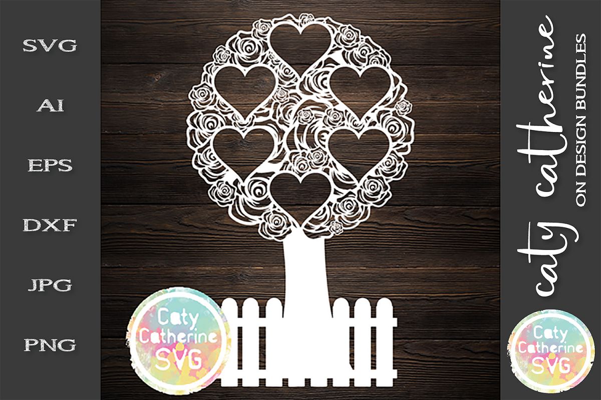 Rose Family Tree With Fence six Hearts SVG Cut File example image 1