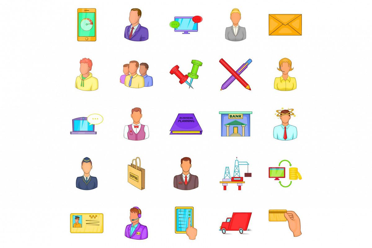 Business process icons set, cartoon style example image 1