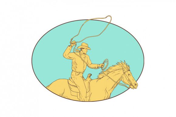 Rodeo Cowboy Lasso Horse Circle Drawing example image 1