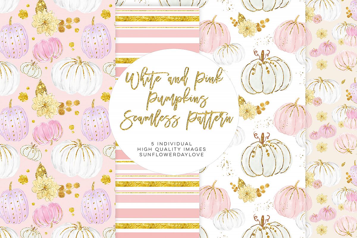 White and Pink Pumpkins Patterns, autumn pattern example image 1